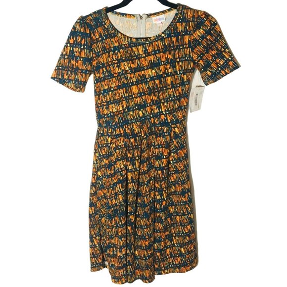LuLaRoe Dresses & Skirts - Lularoe Amelia short sleeve dress graphic orange blue zip pockets xxs READ NEW